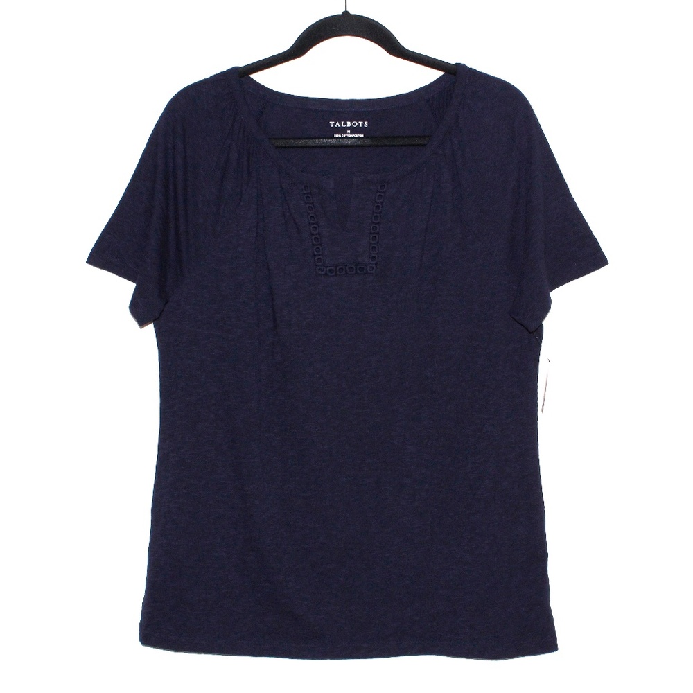Talbots Lace Trim Split Neck Tee